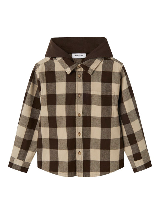 Overshirt Olaf Flanell Huva Rutig Brun