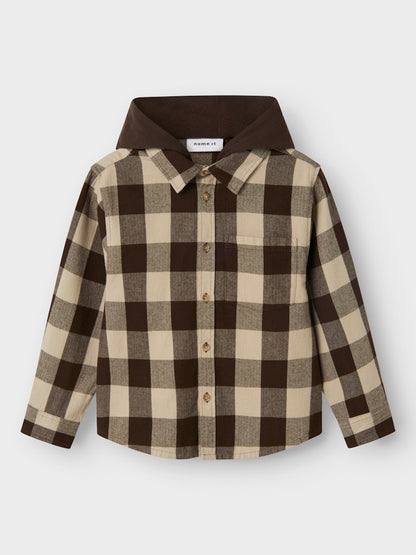 Overshirt Olaf Flanell Huva Rutig Brun