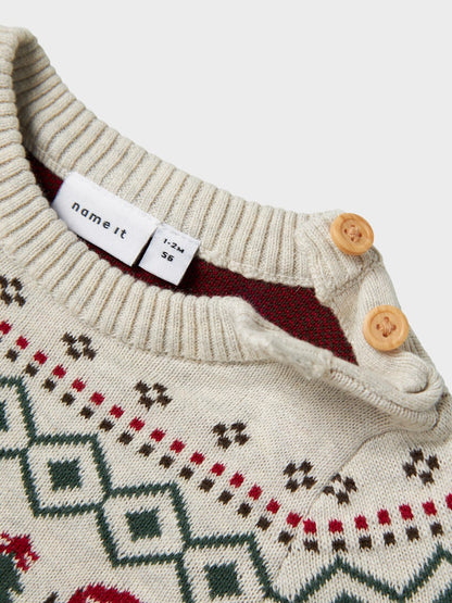 Overall Julmotiv Stickad Ekologisk Bomull Ralko Beige