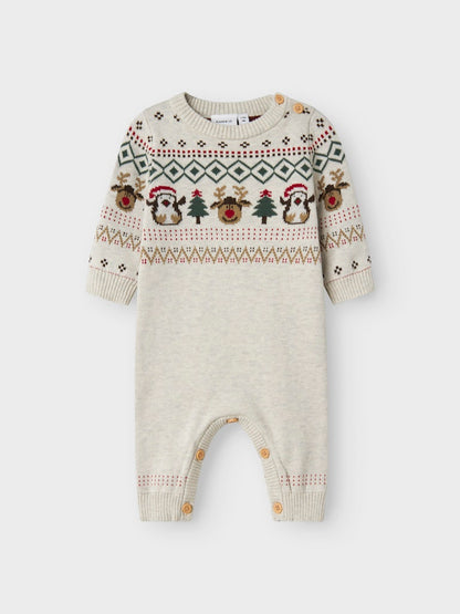 Overall Julmotiv Stickad Ekologisk Bomull Ralko Beige