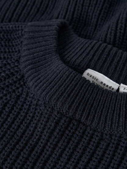Stickad Tröja Venja Enfärgad Mörk Blå