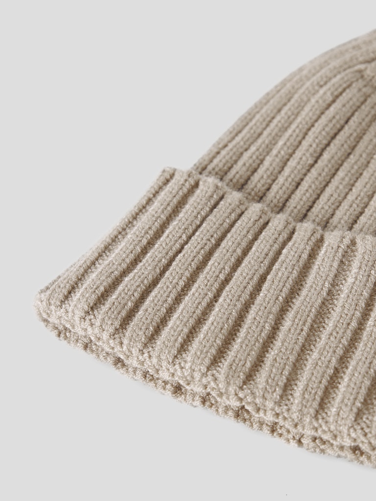 Mössa Ribbstickad Mab Enfärgad Beige