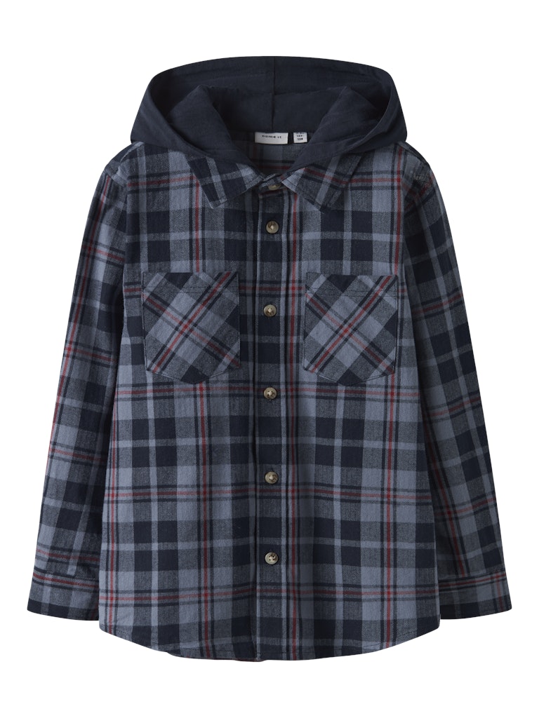 Overshirt Russel Flanell Huva Rutig Blå