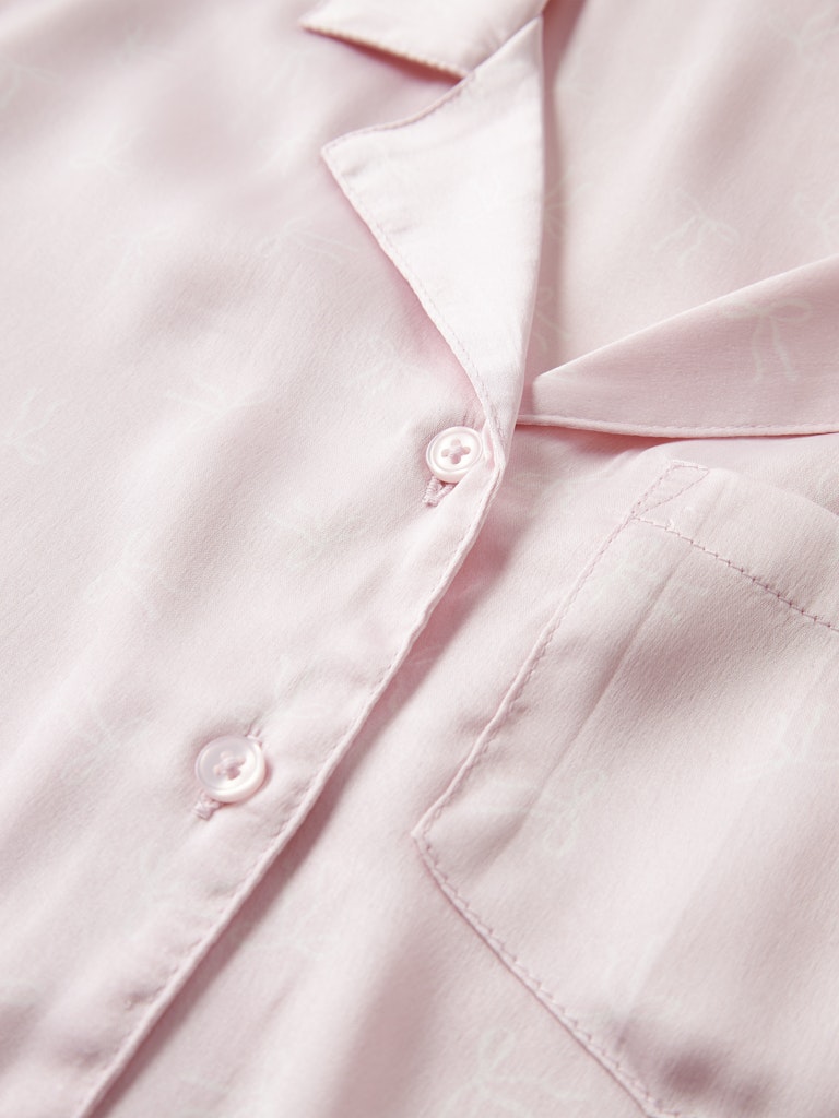Glansig Pyjamasskjorta Ruth Rosetter Rosa/Vit