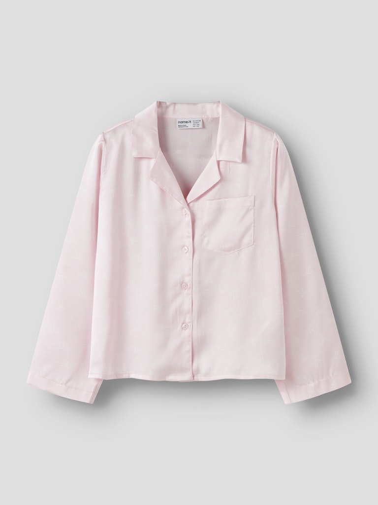 Glansig Pyjamasskjorta Ruth Rosetter Rosa/Vit