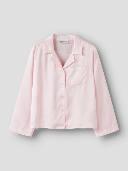 Glansig Pyjamasskjorta Ruth Rosetter Rosa/Vit