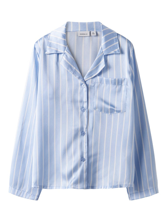 Glansig Pyjamasskjorta Ruth Randig Blå/Vit