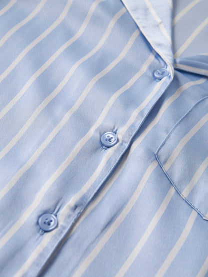 Glansig Pyjamasskjorta Ruth Randig Blå/Vit