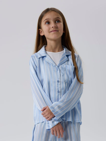 Glansig Pyjamasskjorta Ruth Randig Blå/Vit