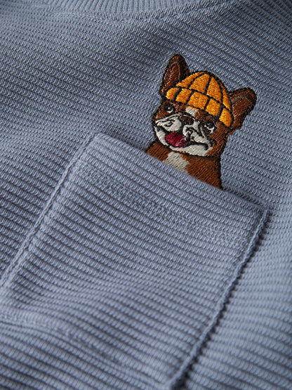 Långärmad Topp Hund Rofus Struktur Enfärgad Blå