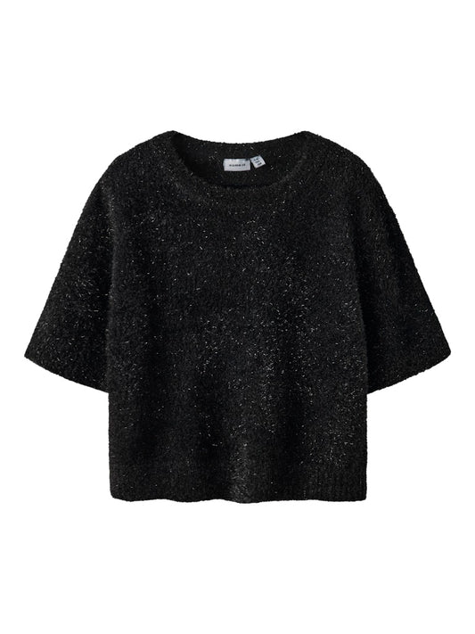 Stickad Topp Rifla 3/4 Ärm Svart