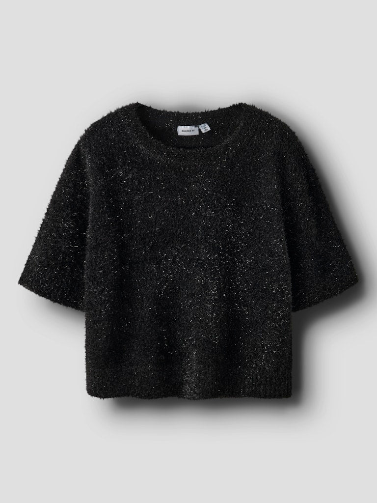 Stickad Topp Rifla 3/4 Ärm Svart