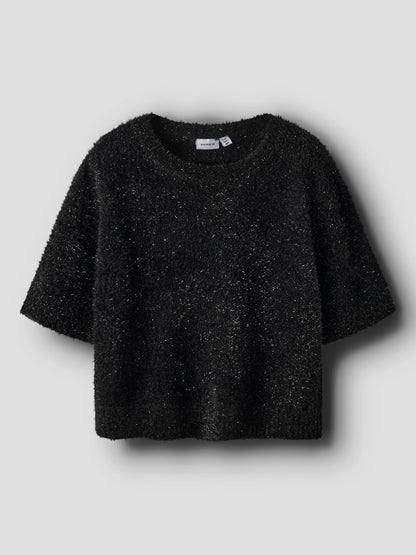 Stickad Topp Rifla 3/4 Ärm Svart