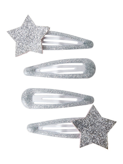 Hårspännen 4-pack Stjärna Glitter Silver