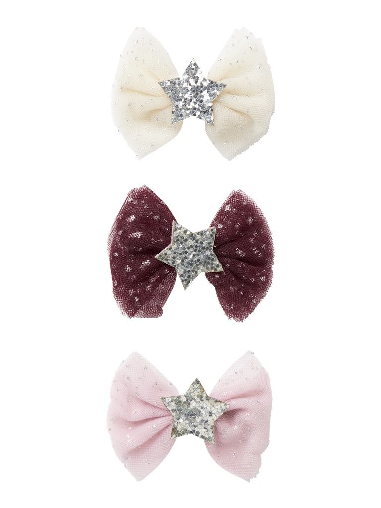 Hårspännen 3p Rosetter Glitter Tyll Rosa Vinröd Vit