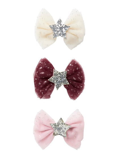 Hårspännen 3p Rosetter Glitter Tyll Rosa Vinröd Vit