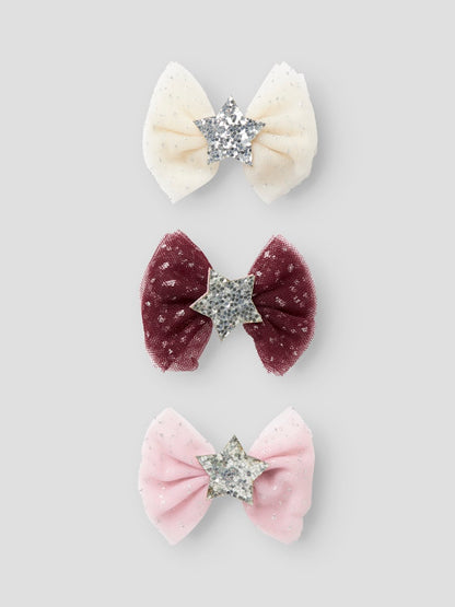 Hårspännen 3p Rosetter Glitter Tyll Rosa Vinröd Vit