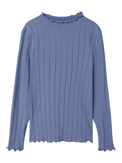 Långärmad Topp Ribbad Enfärgad Noline Blå