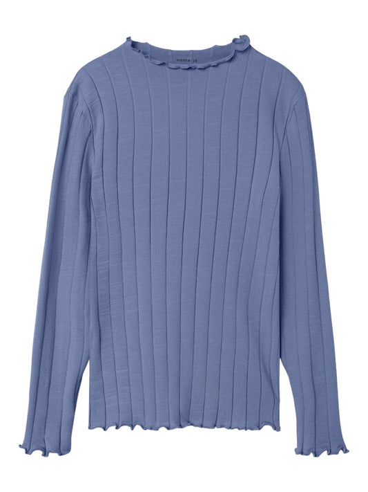 Långärmad Topp Ribbad Enfärgad Noline Blå