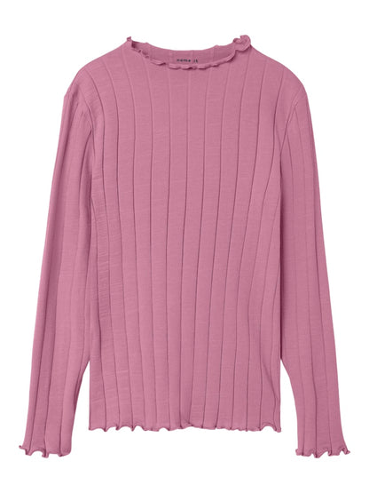 Långärmad Topp Ribbad Enfärgad Noline Rosa