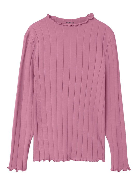 Långärmad Topp Ribbad Enfärgad Noline Rosa