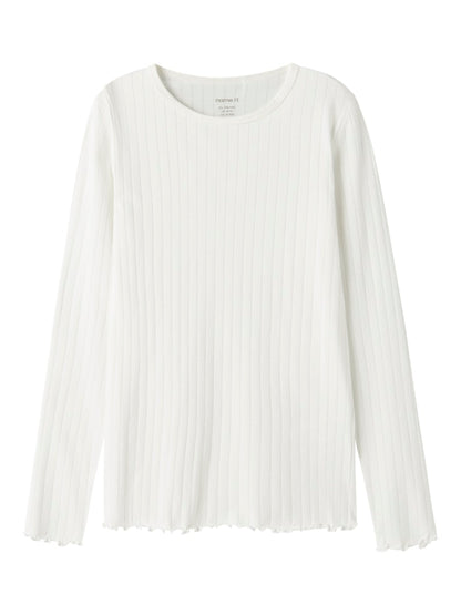 Långärmad Topp Ribbad Enfärgad Vibse Vit