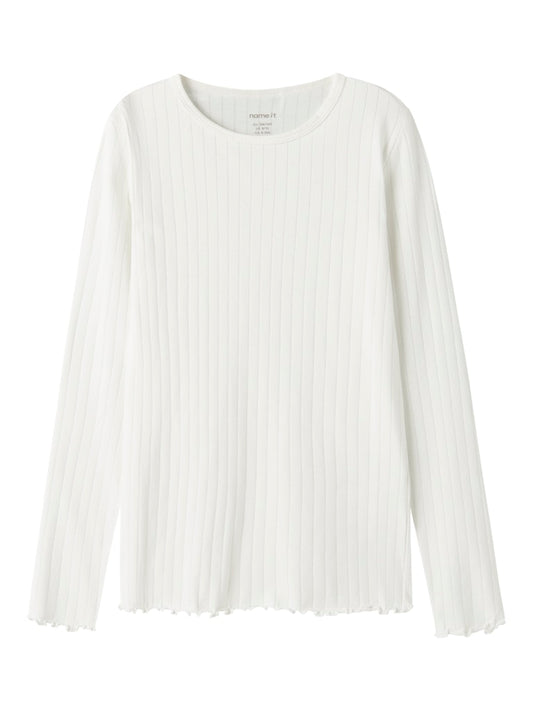 Långärmad Topp Ribbad Enfärgad Vibse Vit