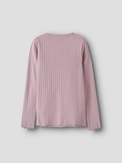 Långärmad Topp Ribbad Enfärgad Vibse Rosa