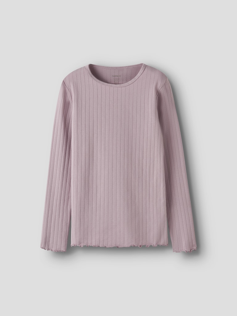 Långärmad Topp Ribbad Enfärgad Vibse Rosa