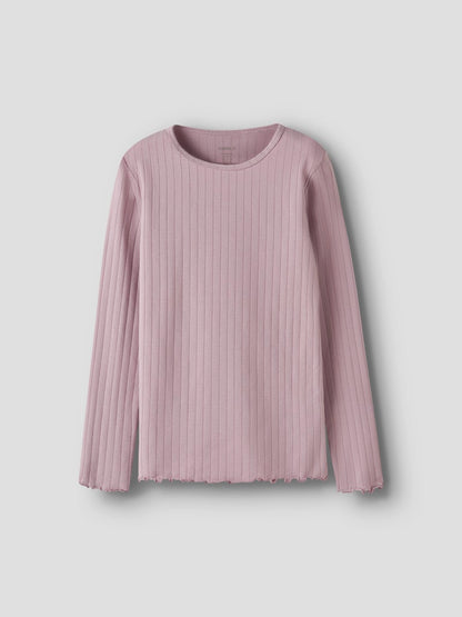 Långärmad Topp Ribbad Enfärgad Vibse Rosa