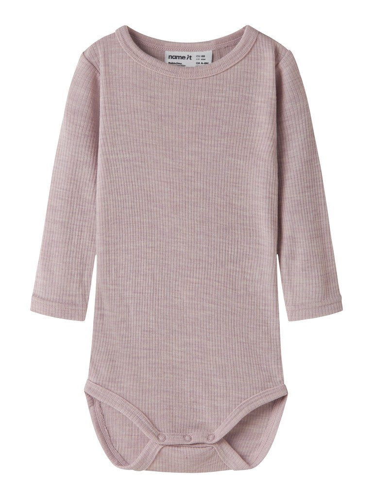 Body Merinoull Wax NB Ribbad Enfärgad Rosa