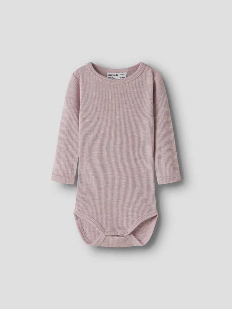 Body Merinoull Wax NB Ribbad Enfärgad Rosa
