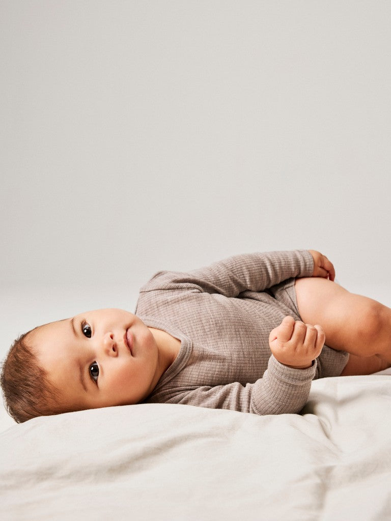 Body Merinoull Wax NB Ribbad Enfärgad Beige