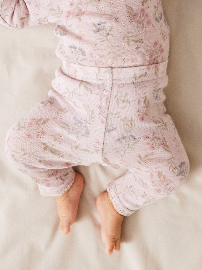 Leggings Merinoull Wang NB Mönstrade Blommor Rosa