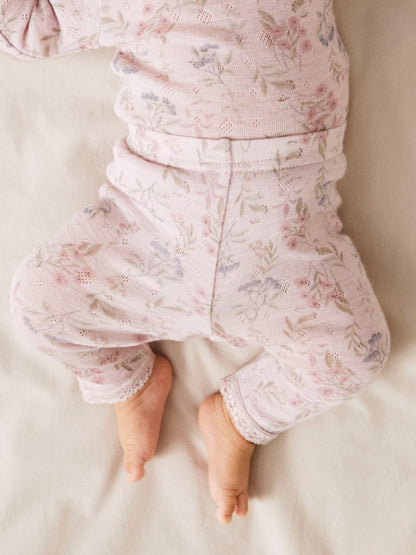 Leggings Merinoull Wang NB Mönstrade Blommor Rosa