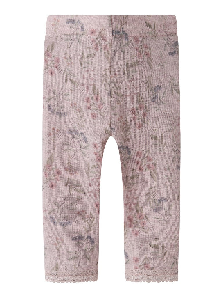 Leggings Merinoull Wang NB Mönstrade Blommor Rosa