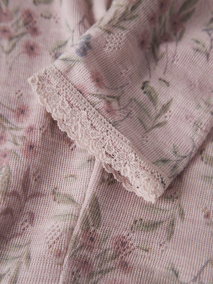Leggings Merinoull Wang NB Mönstrade Blommor Rosa