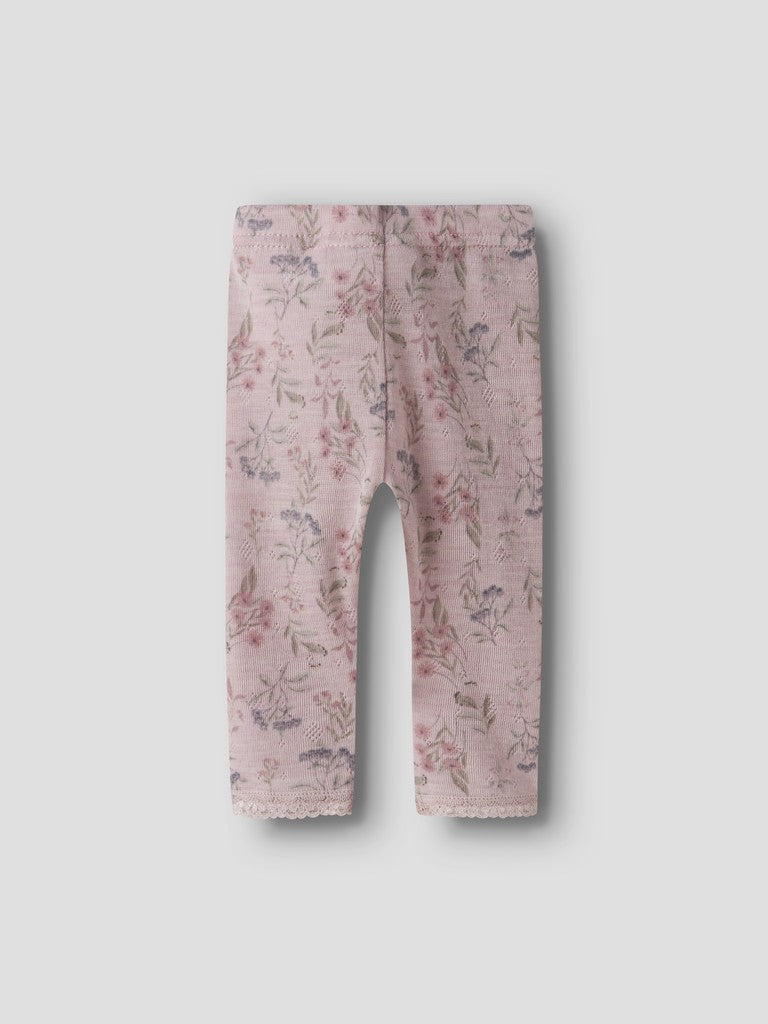 Leggings Merinoull Wang NB Mönstrade Blommor Rosa