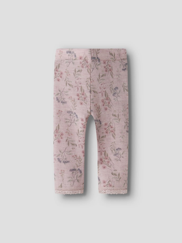 Leggings Merinoull Wang NB Mönstrade Blommor Rosa