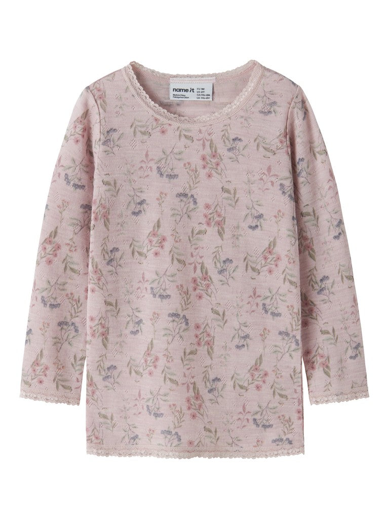 Topp Merinoull Wang M Mönstrad Blommor Rosa