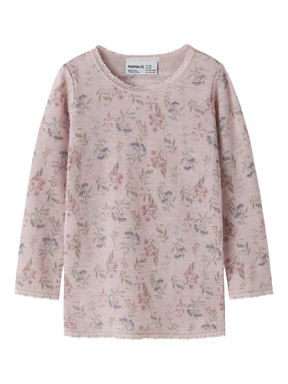 Topp Merinoull Wang M Mönstrad Blommor Rosa