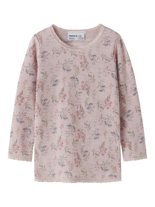 Topp Merinoull Wang M Mönstrad Blommor Rosa