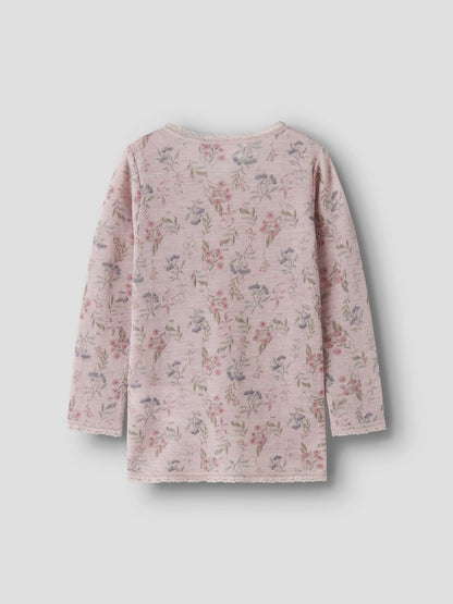 Topp Merinoull Wang M Mönstrad Blommor Rosa