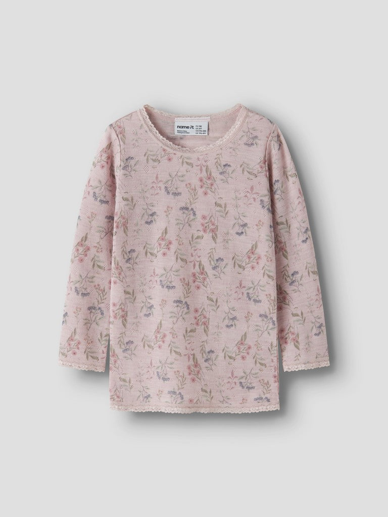 Topp Merinoull Wang M Mönstrad Blommor Rosa