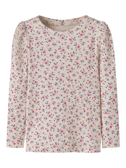 Topp Nicole Långärmad Ribbad Blommor Beige