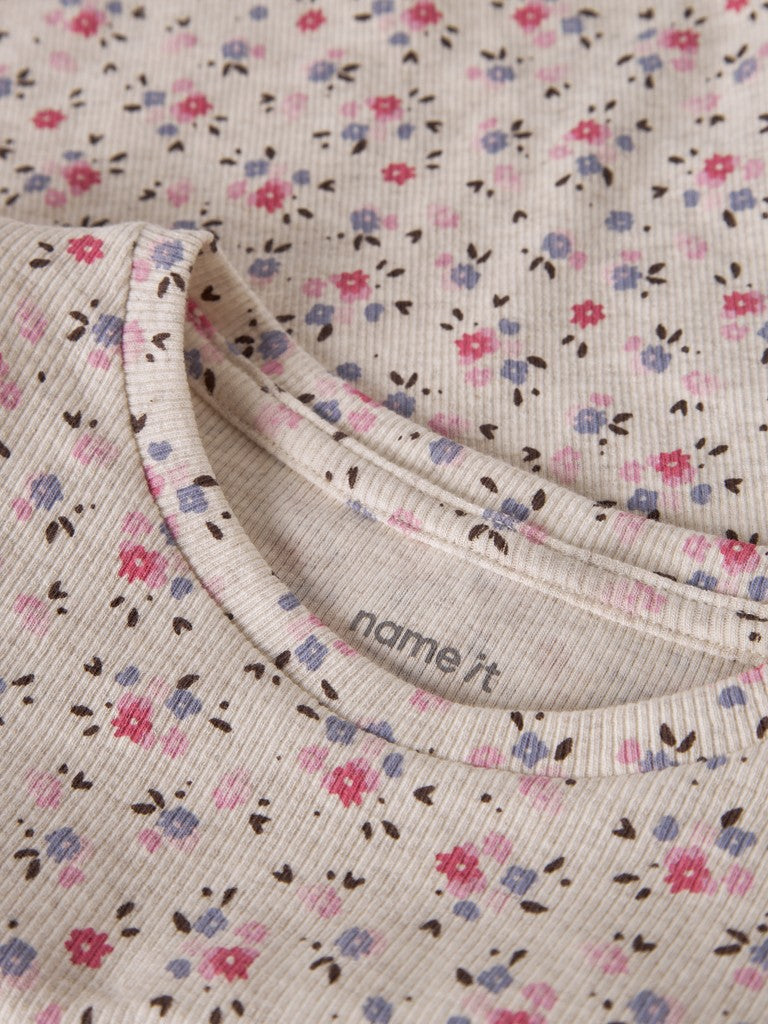 Topp Nicole Långärmad Ribbad Blommor Beige
