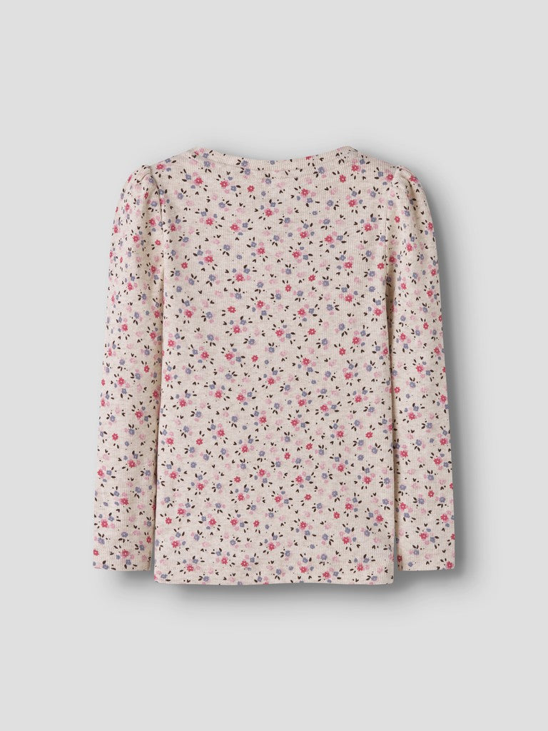 Topp Nicole Långärmad Ribbad Blommor Beige