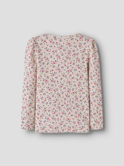 Topp Nicole Långärmad Ribbad Blommor Beige