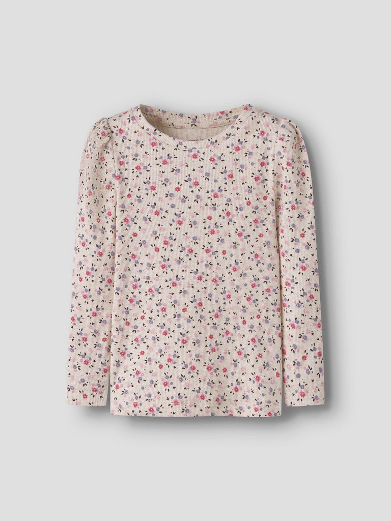 Topp Nicole Långärmad Ribbad Blommor Beige