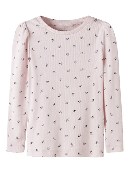 Topp Nicole Långärmad Ribbad Blommor Rosa
